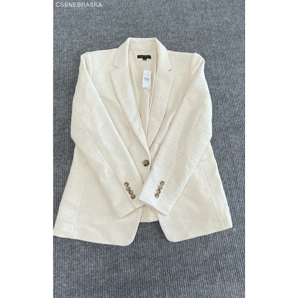 Ann Taylor Women's Ivory Textured Cotton Blend Single Button Blazer NWT Sz 10